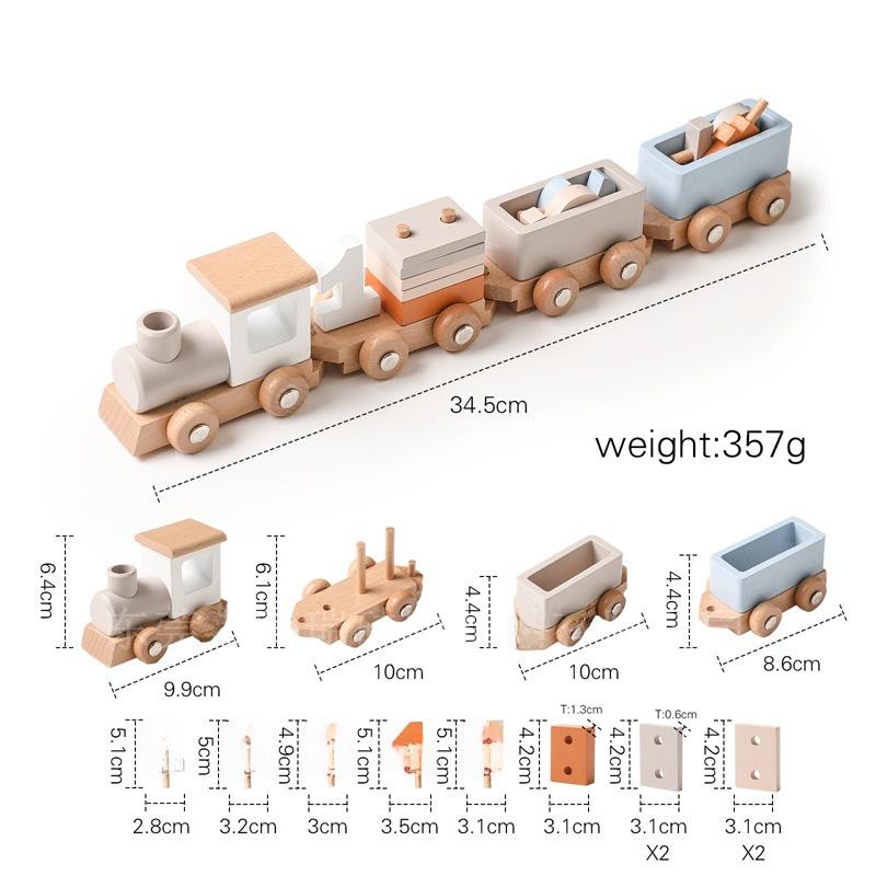 Tren din lemn pentru ziua de naștere a bebelușului - Jucărie creativă cu ornament foto