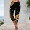 Women Plus Size Capri Leggings Black And Gold Glitter Dots Print High Waist Stretchy Slim Cropped Pants For Workout Casual Daily Wear