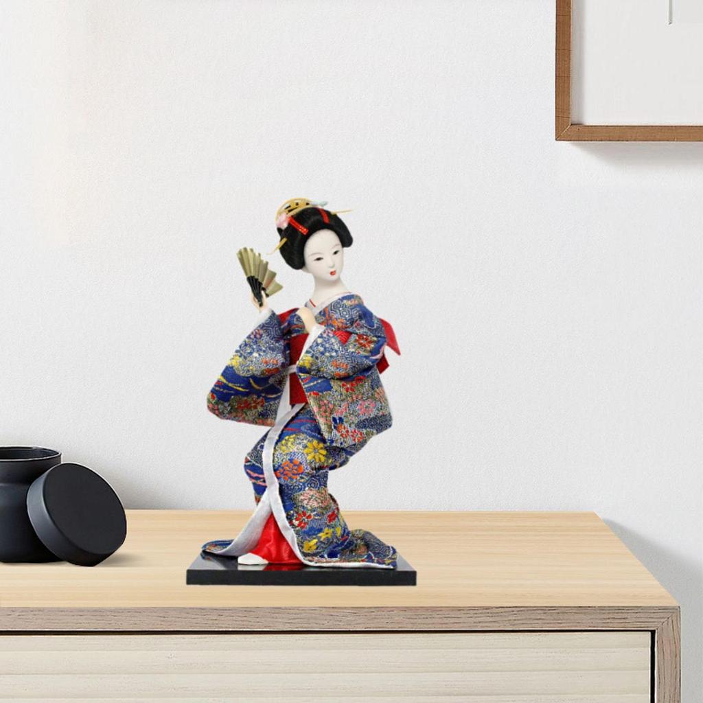 Japanese Kimono Doll Wooden Toy Table Statuette Craft Miniature Kimono Geisha Figurine for Shop Home Decorative Cabinet Indoor