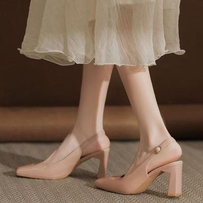 Mode Dikke Hoge Hakken Zomerkleding Koel Temperament Enkelschoenen Zacht Leer Tas-teen Sandalen Dames