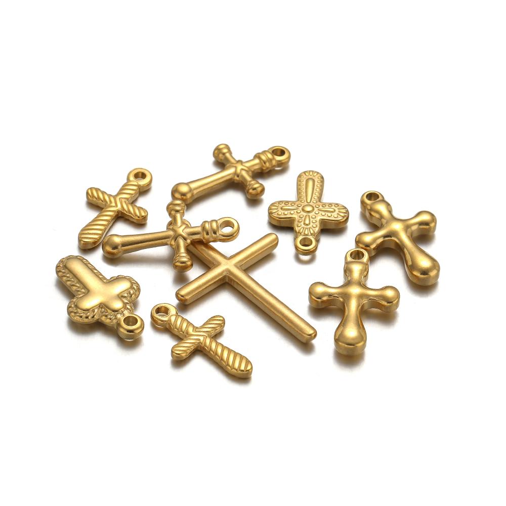 5pcs Stainless Steel 18k Pvd Gold Plated Cross Charms Pendant for DIY Jewelry Boho Necklace Earrings Making Bracelet Supplies