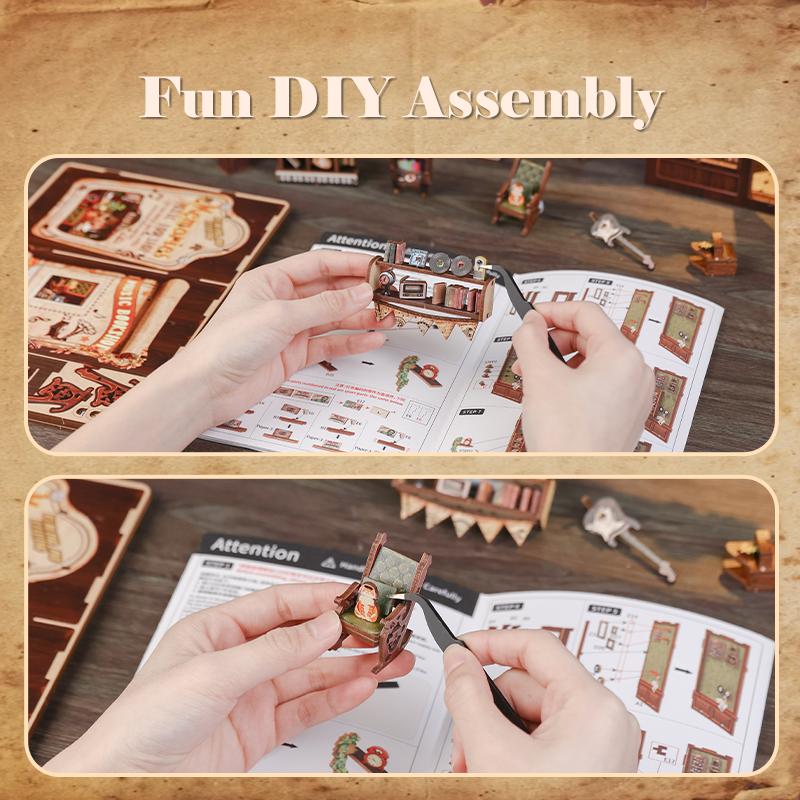 DIY Book Nook Kit Miniature Wooden Dollhouse with Lights Bookshelf Insert 3D Puzzle Model Owl Bookstore Gifts