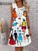 2026 Women's Dress Summer Fashion Abstract Cat Pattern Sleeveless Dress Loose Sundress Casual Graffiti 3D Print Plus Size Dress