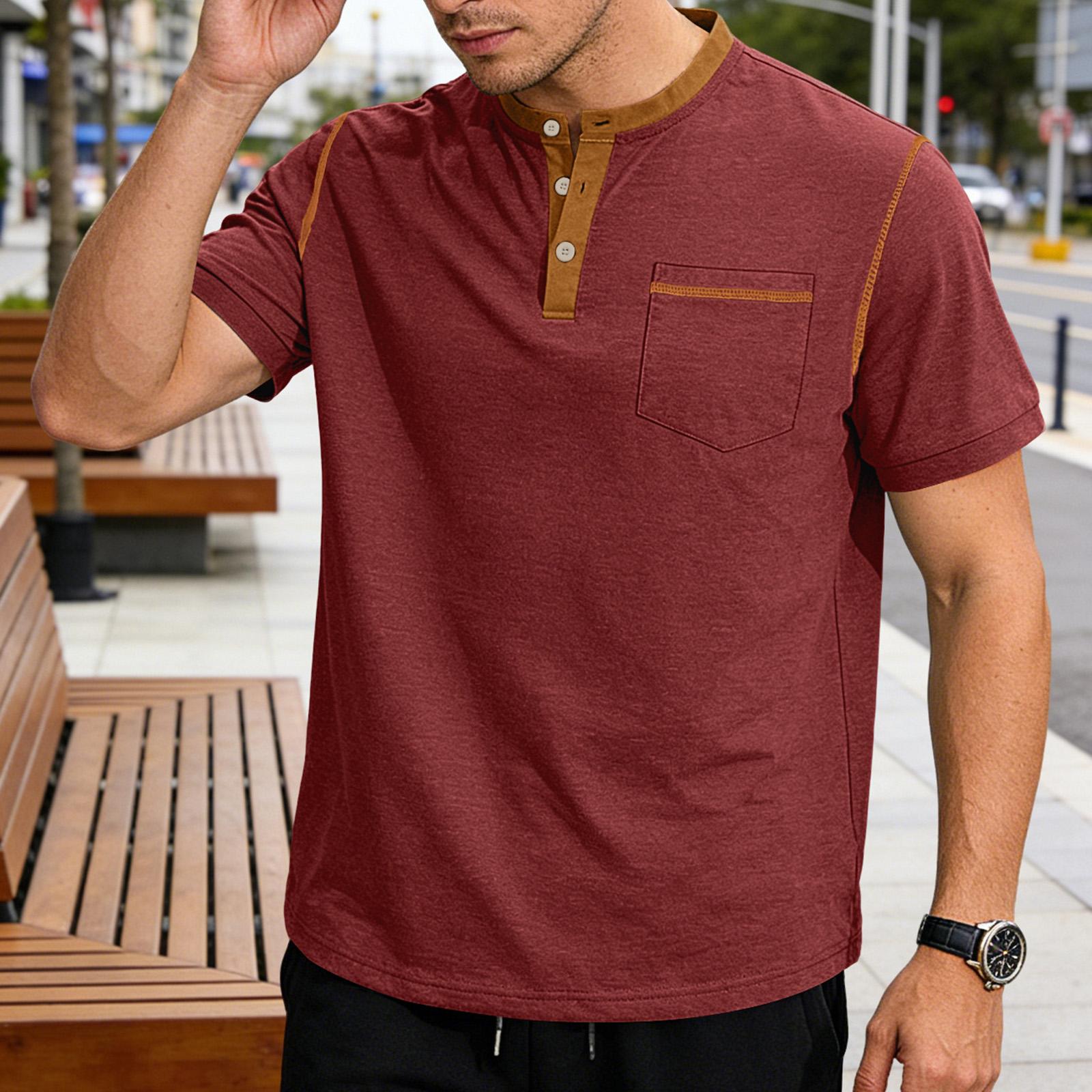 Men s Casual Short Sleeve Henley Shirt Button Front Pocket Lightweight Soft Fabric Summer Top S