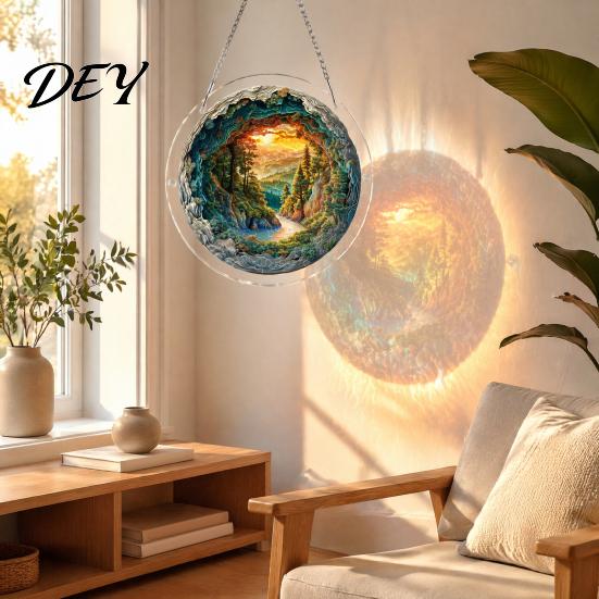 Non Fragile Glass Alternative 7.48 Inch Circular DIY Puzzle Suncatcher, Acrylic Stained Style Window Hanging Ornament, Unique Hobby Gift Waterproof