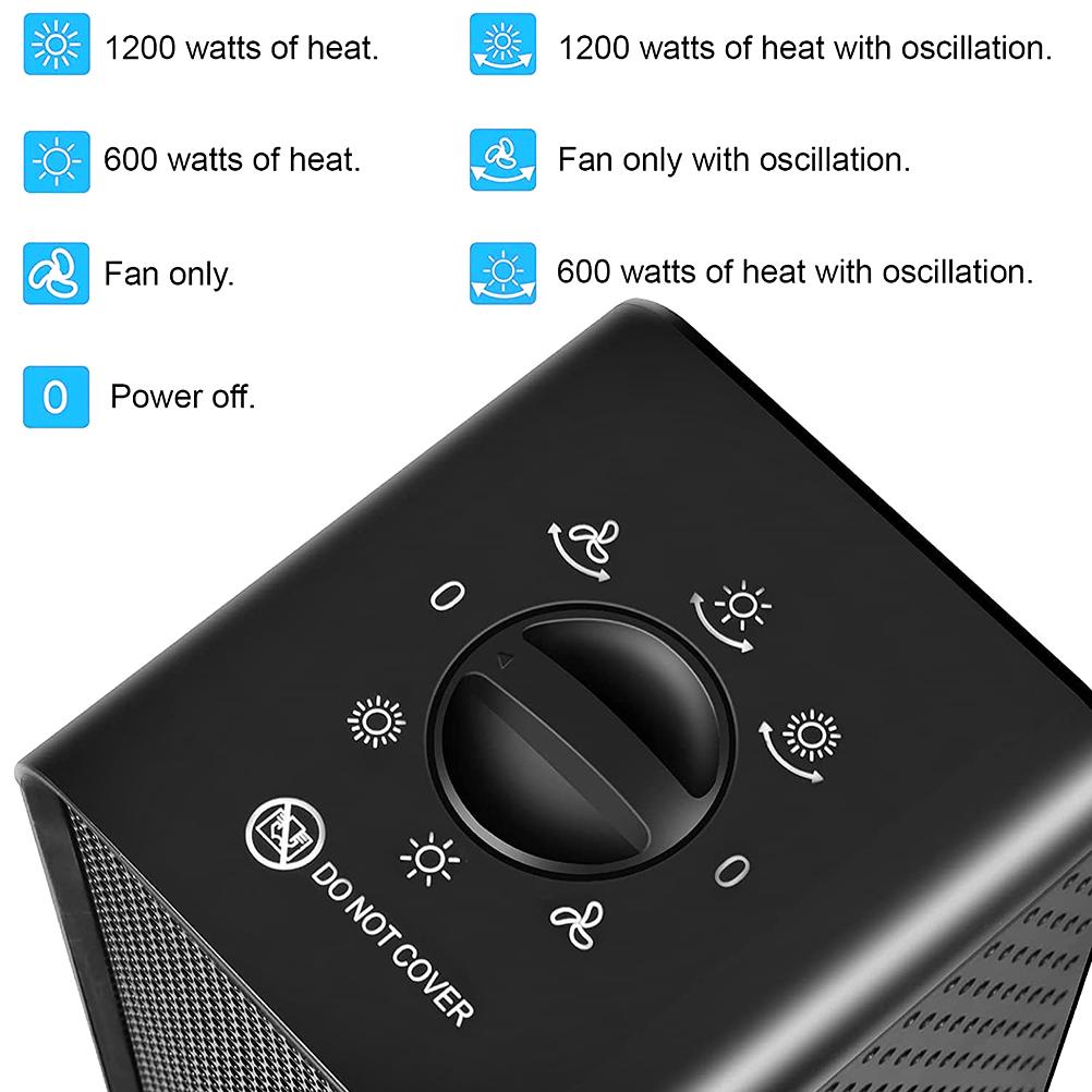 Electric Fan Heater 600W/1200W PTC Ceramic Heating Warmer Fan Quiet Space Heater Overheating