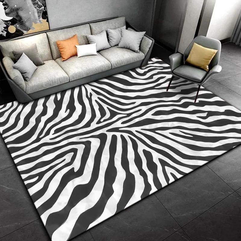 Black White Print Zebra Pattern Area Rug Large,Carpet Rug for Living Room Bedroom Kitchen Doormat Decoration,Non-slip Floor Rug