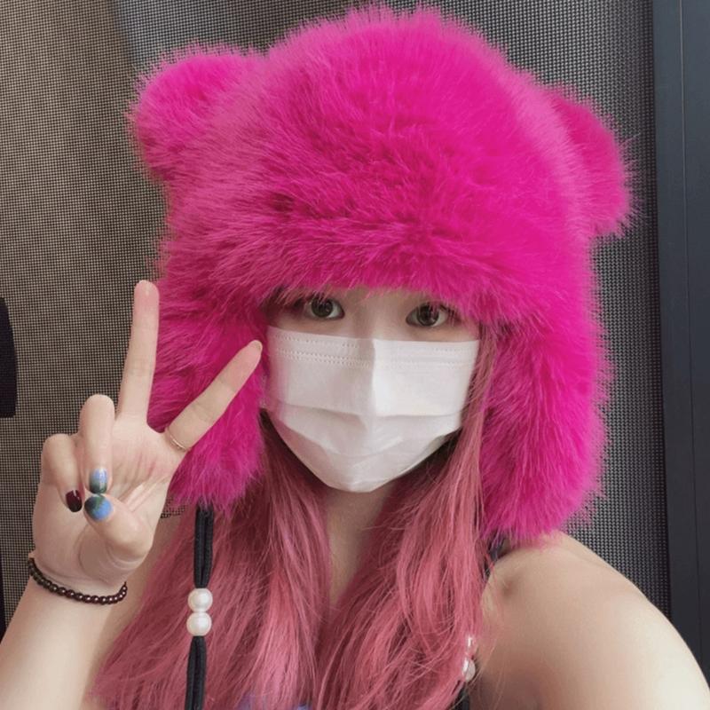 Teens Keep Warm Bear Ear Shape Hat Winter Driving Trapper Hat for Sweet Girls