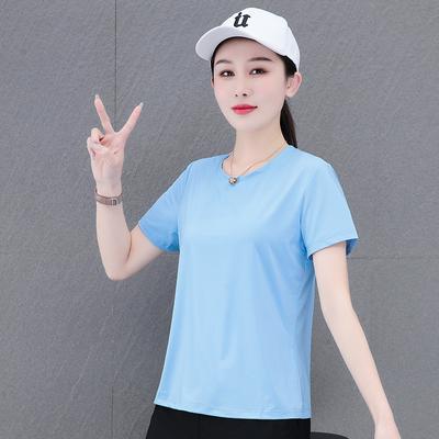 Women's Summer Short Sleeved Ice Silk Quick Drying T-shirt, Outdoor Breathable Casual Sports Loose Thin Half Sleeved Top