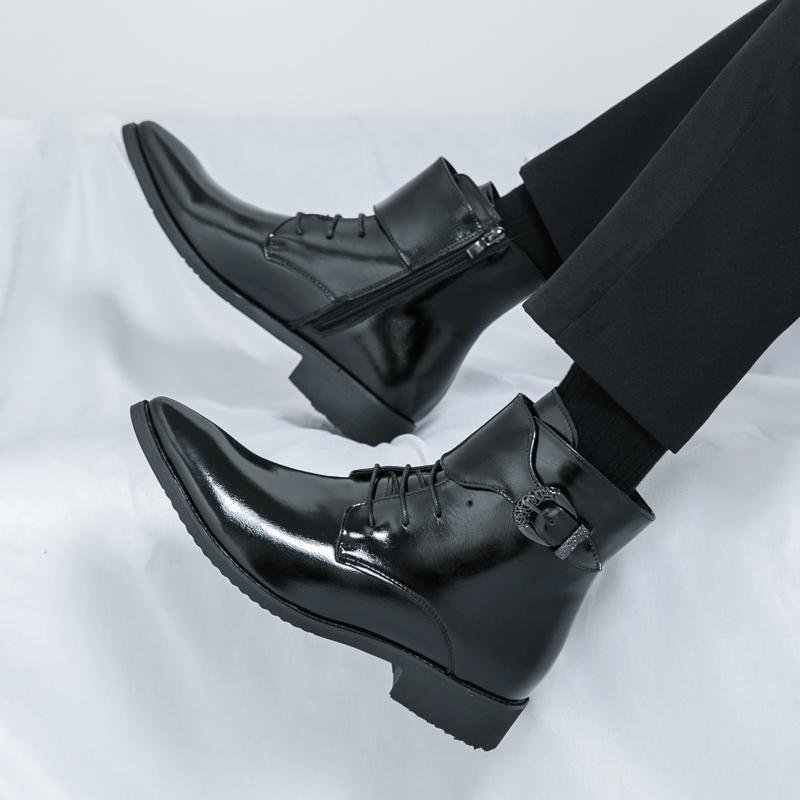 Fashion Brand Men's Fashion Trends Buckle Chelsea Ankle Boots Handmade Leather High Top Shoes Business Casual High Quality Elegant Boots