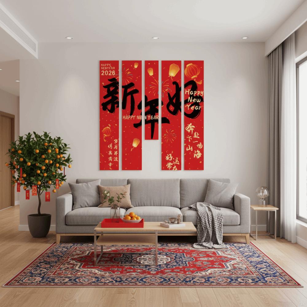 A Set Year of The Horse New Year Decorative Wall Hangings Aesthetic Design Fabric Ackground Decoration Festival Theme