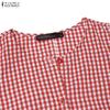 ZANZEA Women Casual Round Neck Sleeveless Plaid Print Long Dress