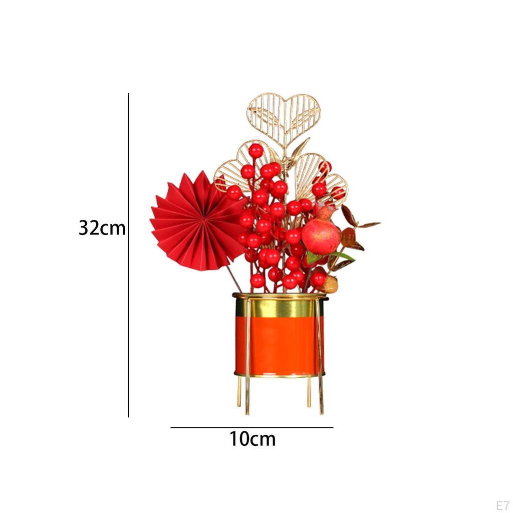Chinese Year Flower Basket, Festival Photos Props Decoration Fruit Scene Layout Desktop Red Art
