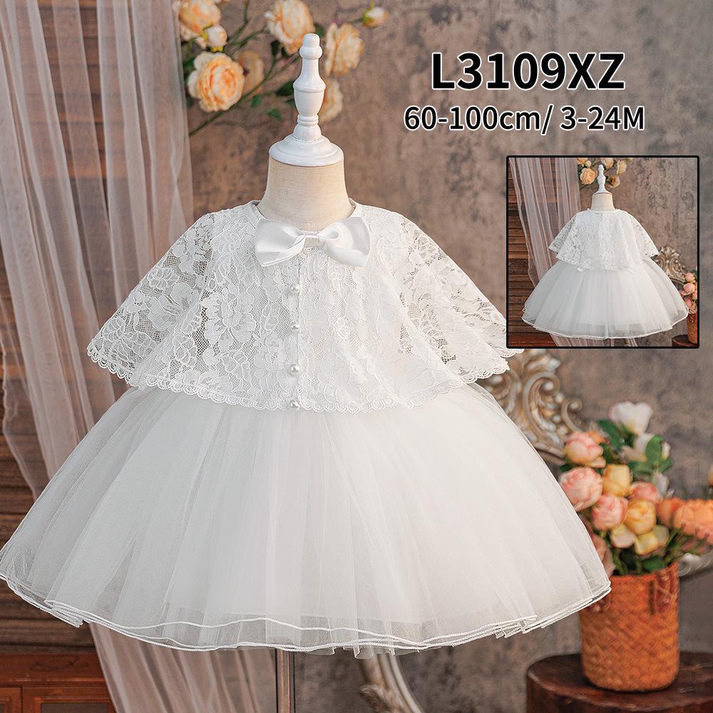 Girls' White Lace Christening Gown - First Birthday Princess Dress