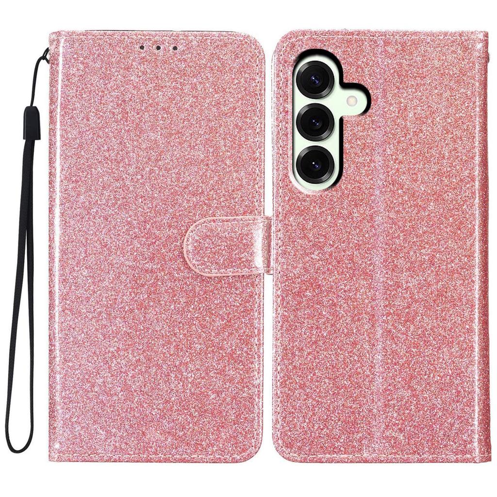 Dla Samsunga Galaxy S25 FE Etui Portfelowe Brokatowe Odporne na Zarysowania Skórzane Etui z Podstawką i Paskiem