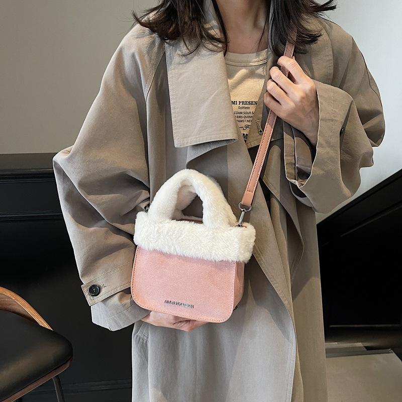Portable plush bag women's 2025 new fashion suede bucket bag simple shoulder messenger bag