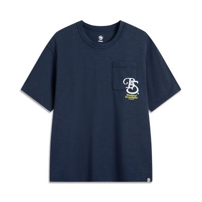 Li Ning Badfive Letter Rundhals Atmungsaktiv Weich Bequem Locker Kurzarm T-Shirt Herren Oberteile Tiefmarineblau AHSV651-3