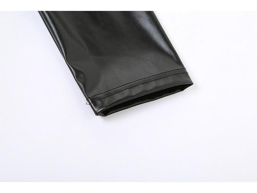 2024 Trendy European & American Style PU Leather Zipper Hollow Crop Tops for Women