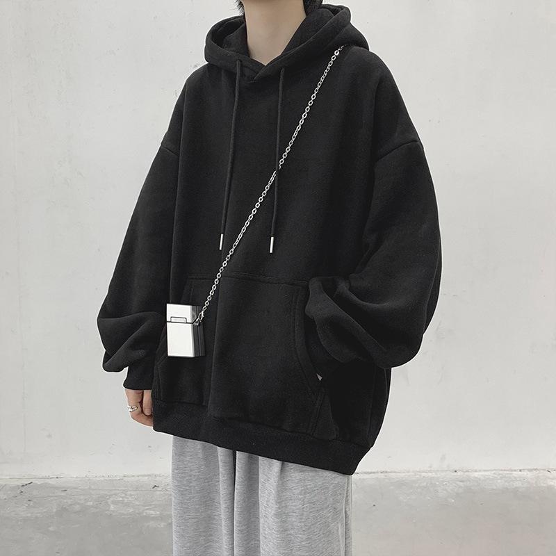 Korean Style Casual Unisex Hooded Pullover Sweatshirt - Long-Sleeved, Solid Color, Perfect for Spring and Autumn.