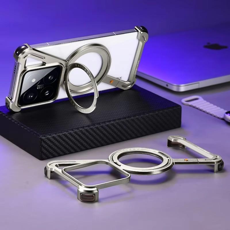 Z Alakú Fém Keret Magsafe Telefontok Xiaomi 14 15 Pro Ultra Számára Alumínium Ötvözet Keret Nélküli 360°-os Mágneses Tartó Ütésálló Borító