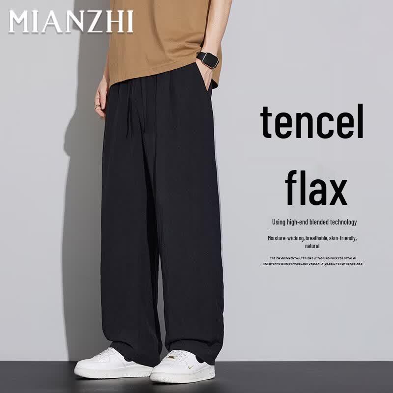 Men s Tencel Linen Ice Silk Straight-Leg Casual Pants 2XL