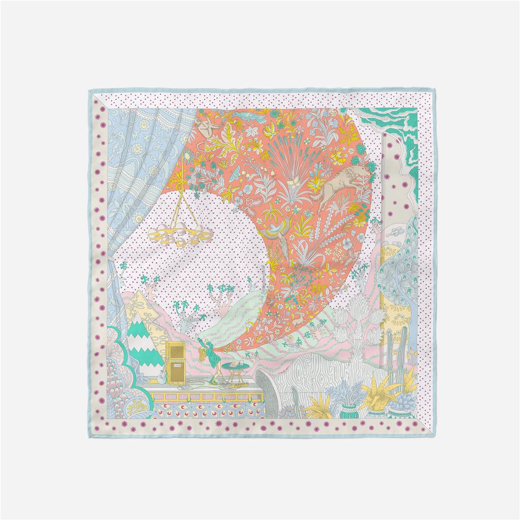 Twill Silk Scarf Woman Fashion Painting Square Scarves Wraps Bandana Small Hijab Silk Foulards Tie Headband Neckerchief 53CM