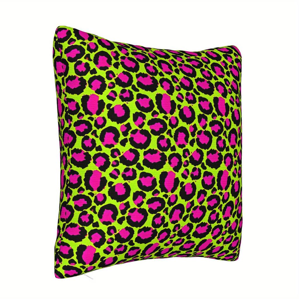 1Pc Vibrant Neon Green & Pink Leopard Print Decorative Pillow Cover - Cozy Polyester, Zipper Closure, Machine Washable For Livin