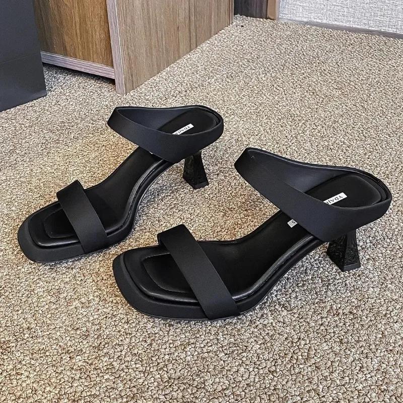 

Леопардовые женские туфли на высоком каблуке, шлепанцы, сексуальная обувь, туфли-лодочки с квадратным носком, массивные сандалии, новинка 2025, летние женские туфли для вечеринок, сандалии для платья 39 чёрный