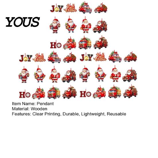 Christmas Wall Hanging Decor 12/24/36Pcs Wooden Ornaments, Santa Claus Red Truck Decorations with Rope, Festive Home Accents Xmas Tree Pendant,