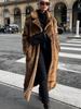 Dark Brown Faux Fur Long Coat - 2024 Winter Collection: Plush, Warm, and Thickened.