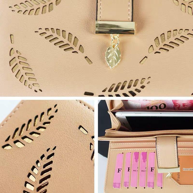 Youthful Embossed Long Wallet: Three-in-One Coin Purse, Anti-Magnetic, Multi-Card Slot Holder, with Elegant Cutout Design.