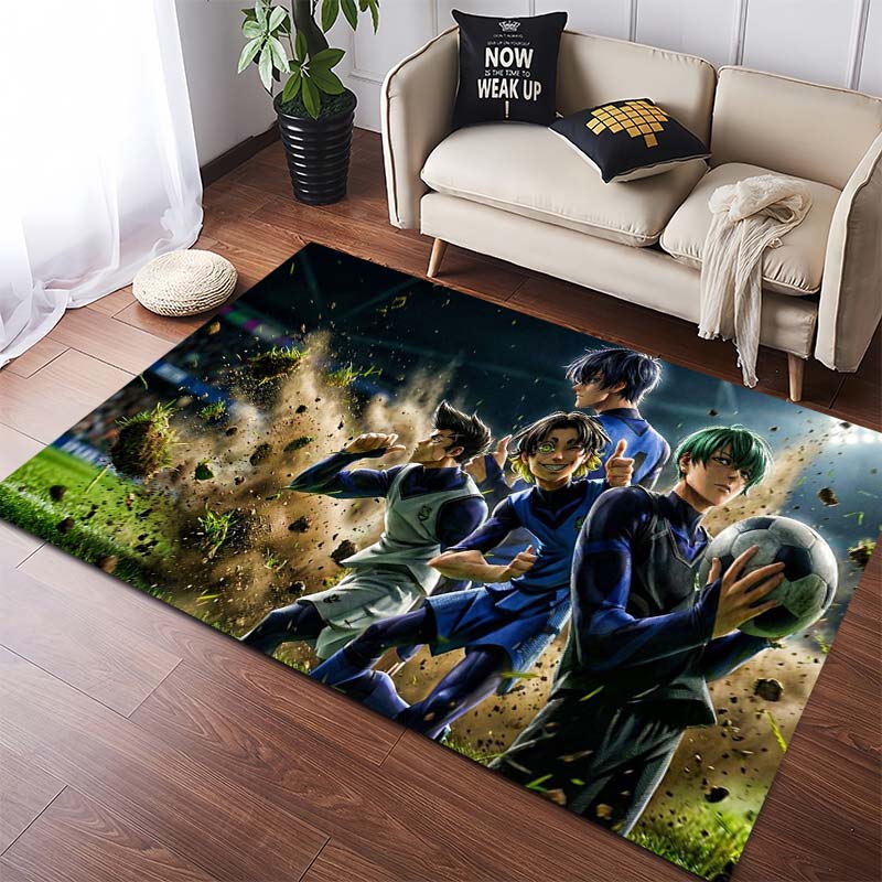 Blue Lock Anime Soccer Team Print Area Rug, Non-Slip Floor Mat for Sports Fans