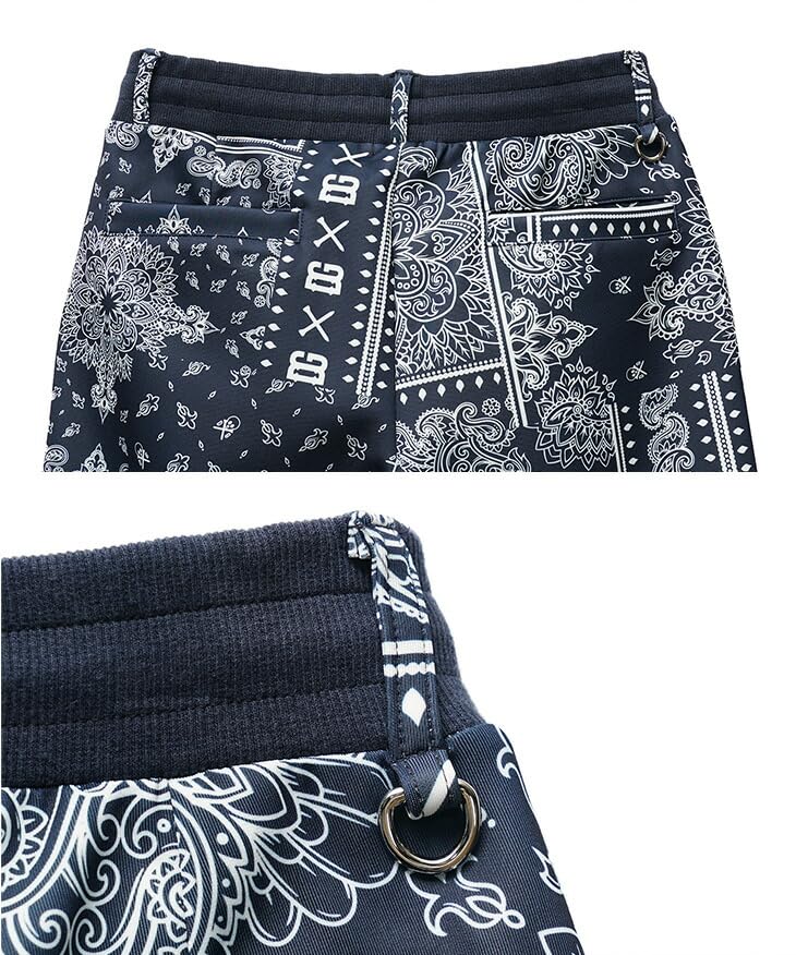 DIVINER GOLF Long Sleeve Golf Set for featuring a Paisley and Jogger Size Navy Men's Fall/Winter, Print, Stand-Up Collar, Pants. L, (Navy Logo).