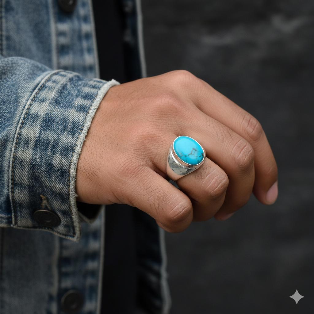 Türkis Edelstein Ring für Männer und Frauen 925 Silber Vergoldet Geometrisches Band Vintage Boho Stil Finger Schmuck Geschenk für Ihn/Sie