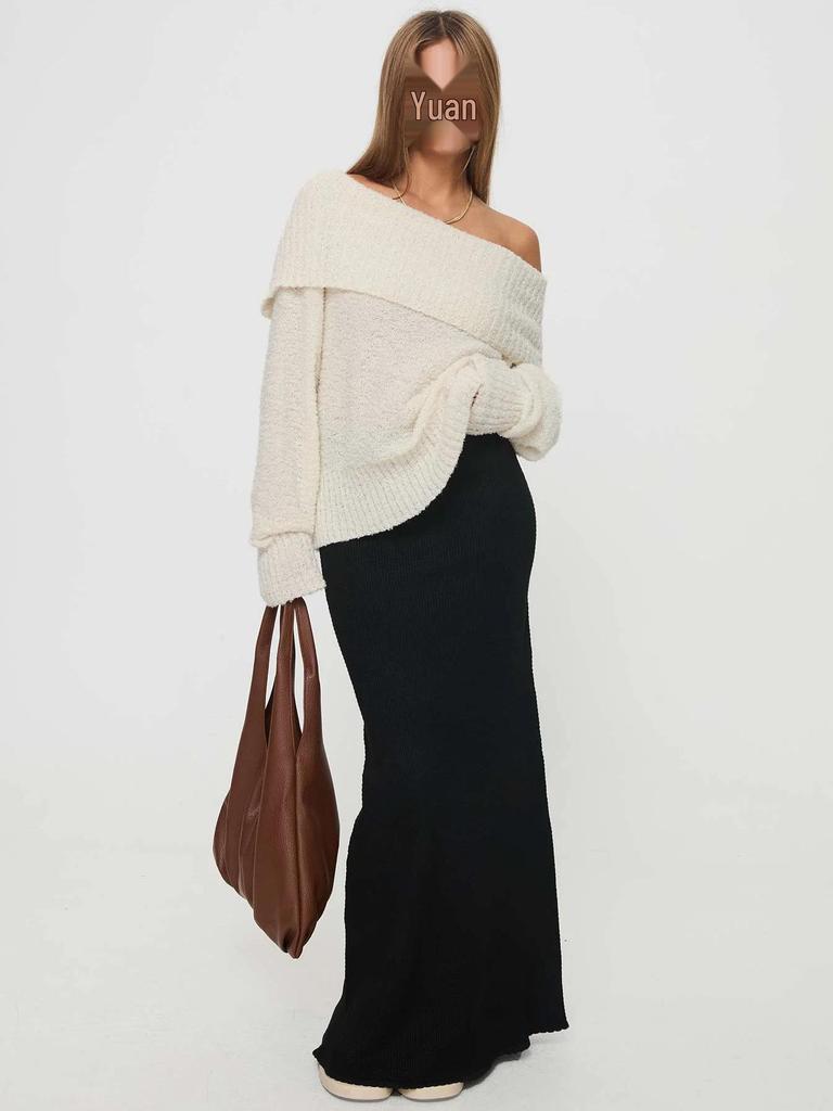 Yuehe 2026 Trendy European & American One-Shoulder Loose Knit Women's Sweater
