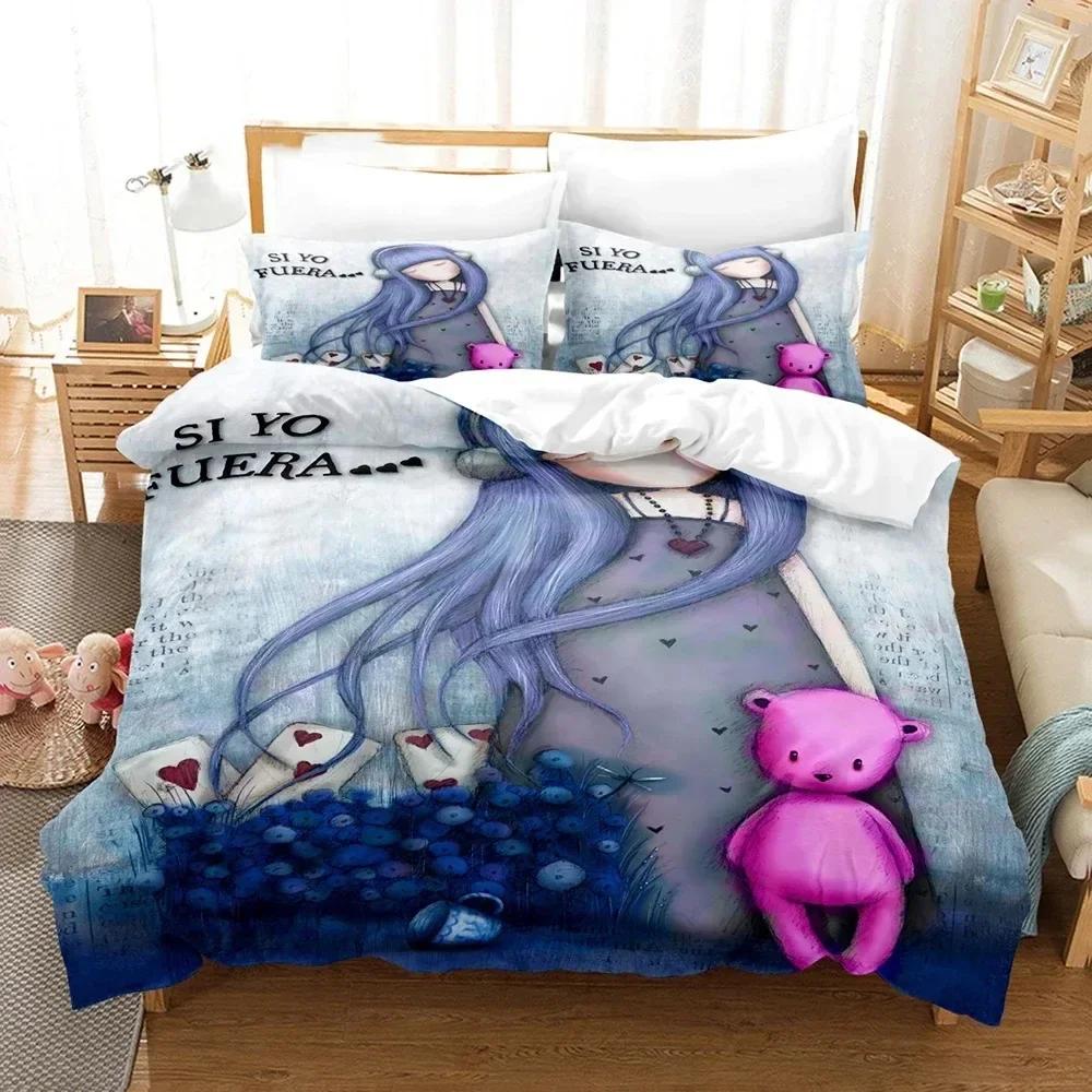 3D Kawaii Gorjuss Santoro Gorjuss Bedding Set Duvet Cover Sheet Printed Pillowcase Bed Full Queen King Size Comforter Bedroom