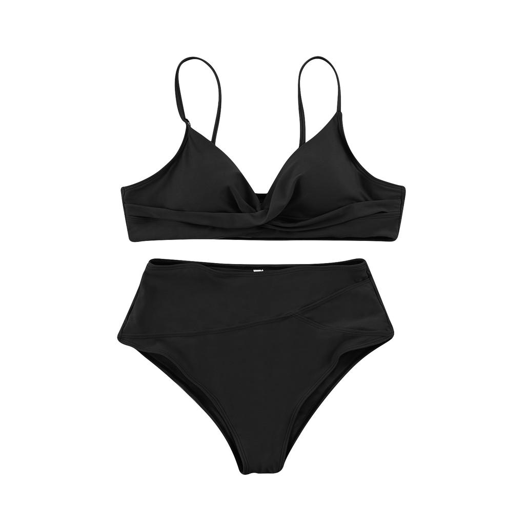 Women's Solid Color High Waist Cross Swimsuit Sexy Casual Split Swimsuit