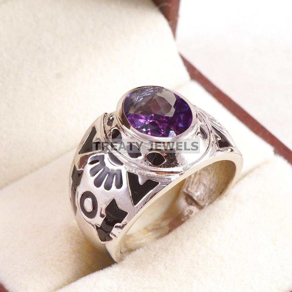 Alexandrit Oval geschliffen Edelstein mit 925er Sterling Silber Ring für Herren #A630 JL375656868570