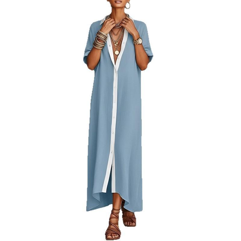 2026 Women's Clothing Fashionable Casual Loose Buttons Solid Color Dress