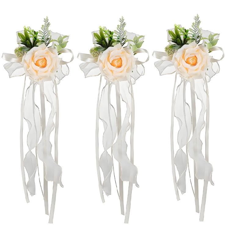 Wedding Entrance Vehicle Flower Ornament with Artificial Rose Ribbon Lengths for Mirror Placement and Car Styling