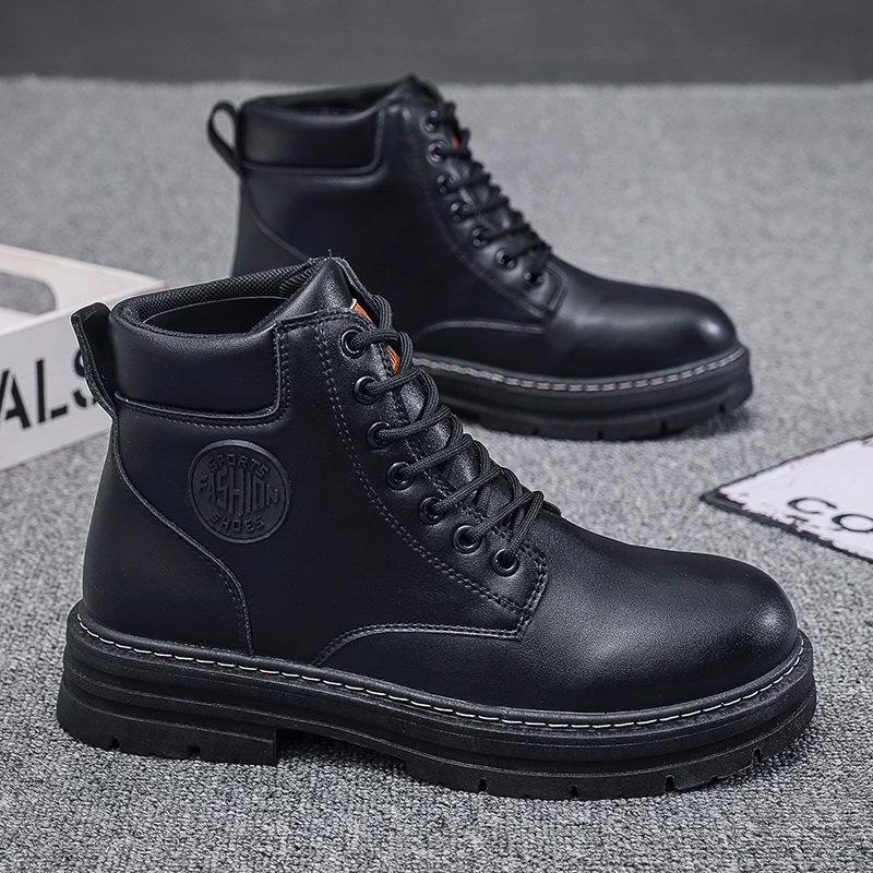 Botas de trabalho estilo britânico de cano alto masculinas de outono - Botas curtas coreanas da moda com sola grossa