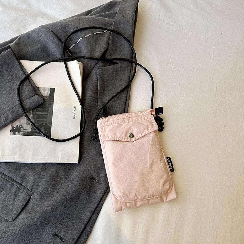 Leather Straps Nylon Phone Bag Solid Color Small Cloth Crossbody Bag Square Phone Purse  Girls
