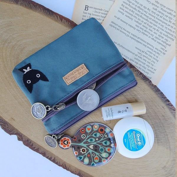 Porte-monnaie zippé en nylon avec broderie de joli chat, pochette pour cartes