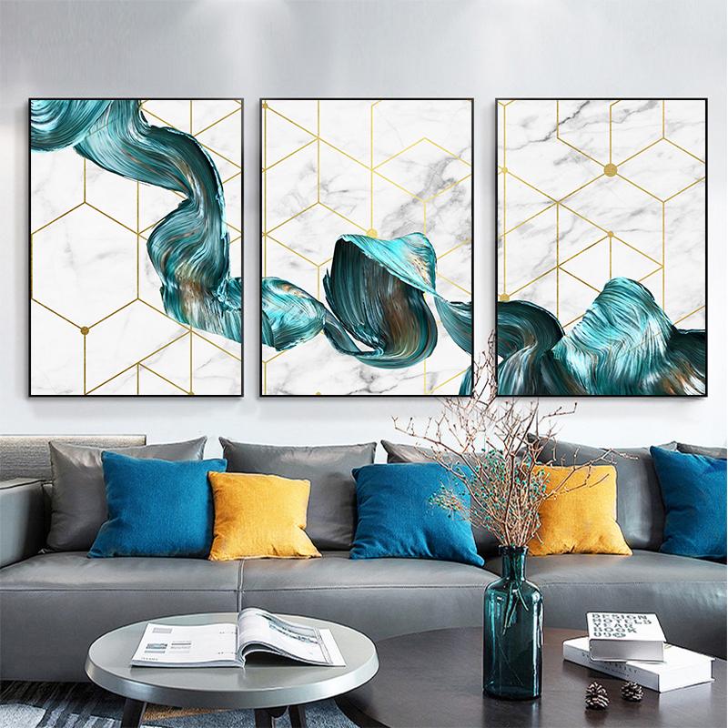 

Green Cloth Fluttering Geometric Squares Abstract Canvas Painting Art Poster and Print Wall Picture Modern Home Living Room Deco