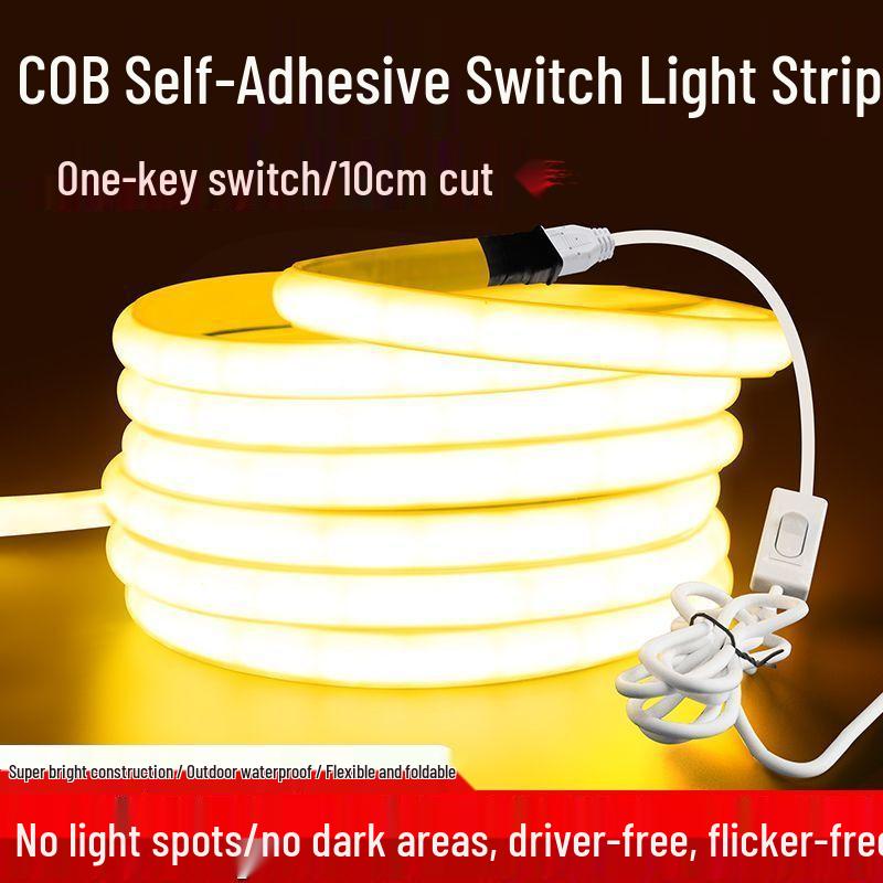 Ultra-Bright Self-Adhesive LED Strip Light, 220V Driver-Free, Waterproof COB, Perfect for Living Room Ceilings.