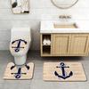 3pcs Sailing Boat Anchor Bathroom Rug Set Non-Slip U-Shaped Mat and Toilet Lid Cover Ocean Nautical Theme Washable Floor Mats