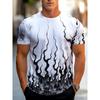 This 3D Digital Men's T-shirt Features a Black and White Abstract Flame Design, with a Bright Round Neck and Short Sleeves
