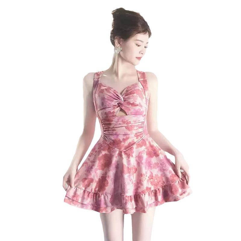 Women's One-Piece Spaghetti Strap Fashion Print Skirt Swimsuit - Conservative Slimming Bodycon Backless Design for Spring Vacation