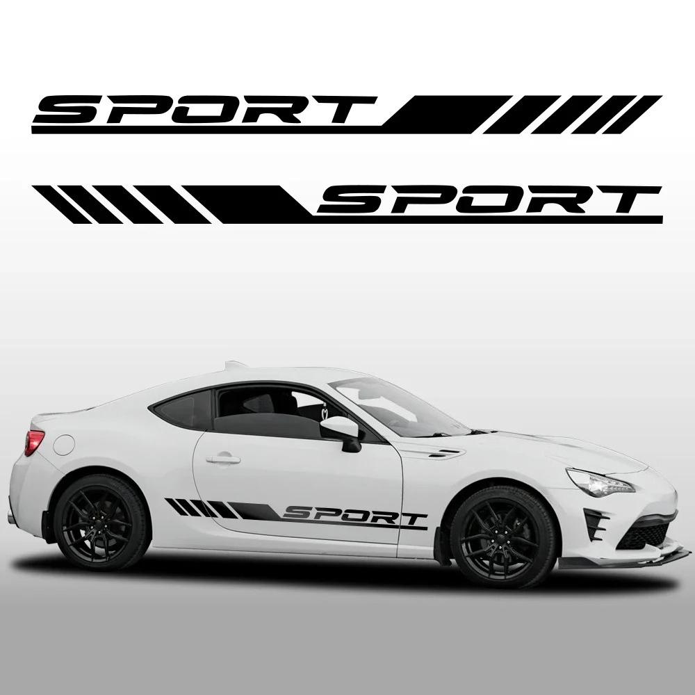 2PCS Car Door Side Skirts Stickers Sport Racing Car Vinyl Decals Waterproof Auto Body Styling Decoration Stickers Accessories