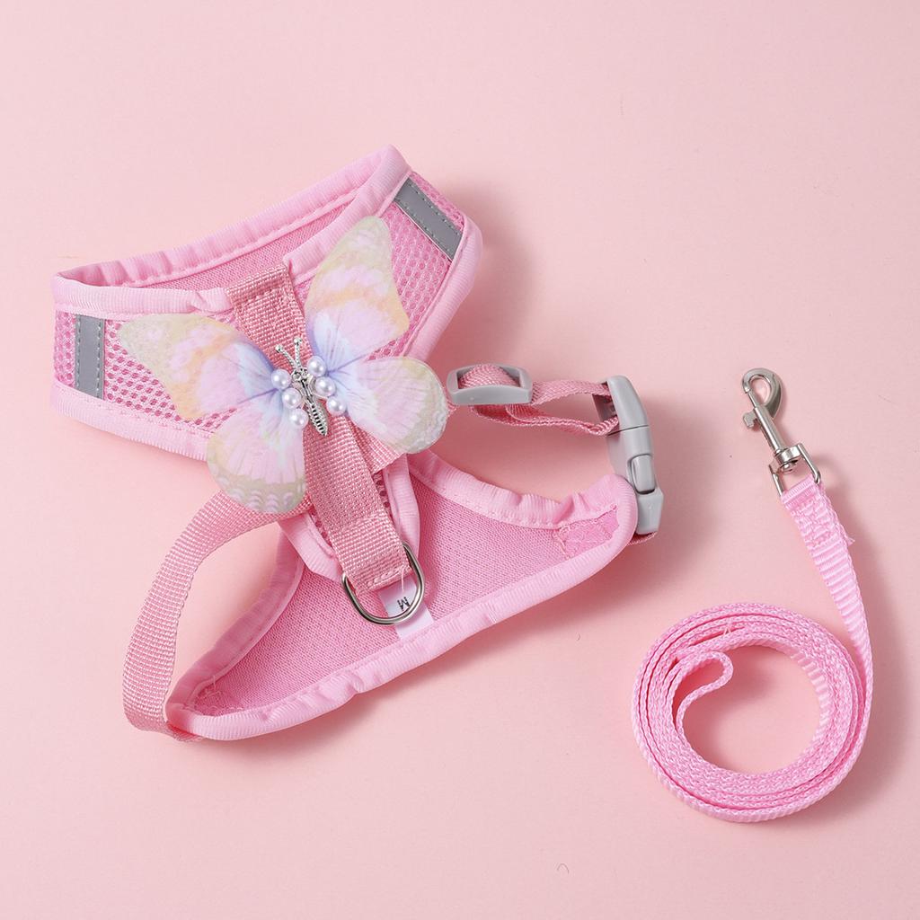 Small Dog Harness and Leash Sets Spring Summer Cute Butterfly Cat Harness and Leash Sets Breathable Dog Harness for Small Dog